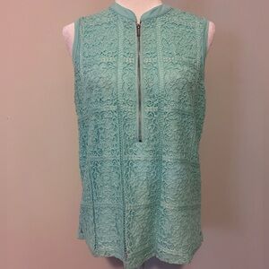 Calvin Klein Woman’s Sleeveless Top,Lace in the Front ,Mint Color,Size Medium